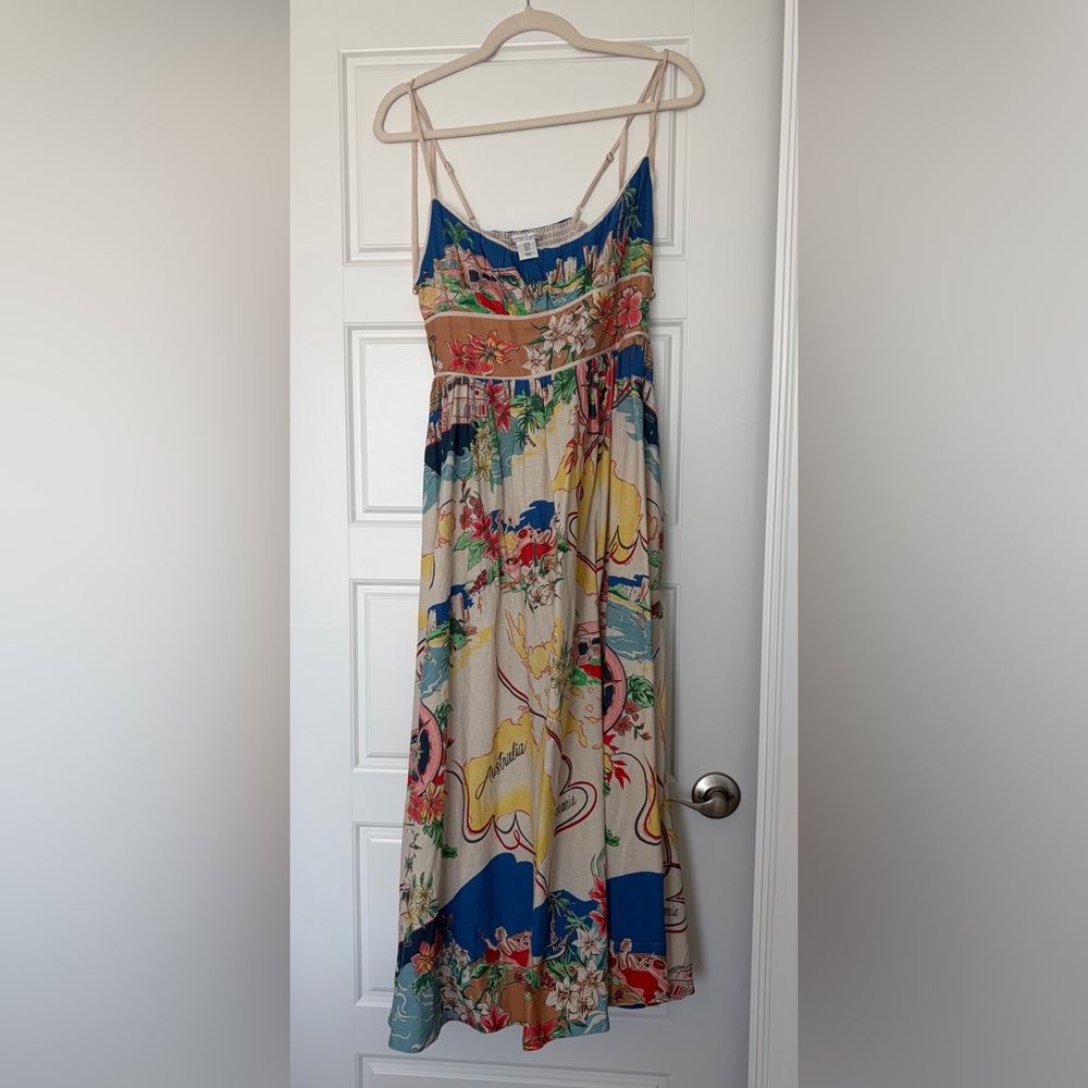 Christian Lacroix Multicolor Floral & Map-Print Midi Dress on Beige - Picture 2 of 14